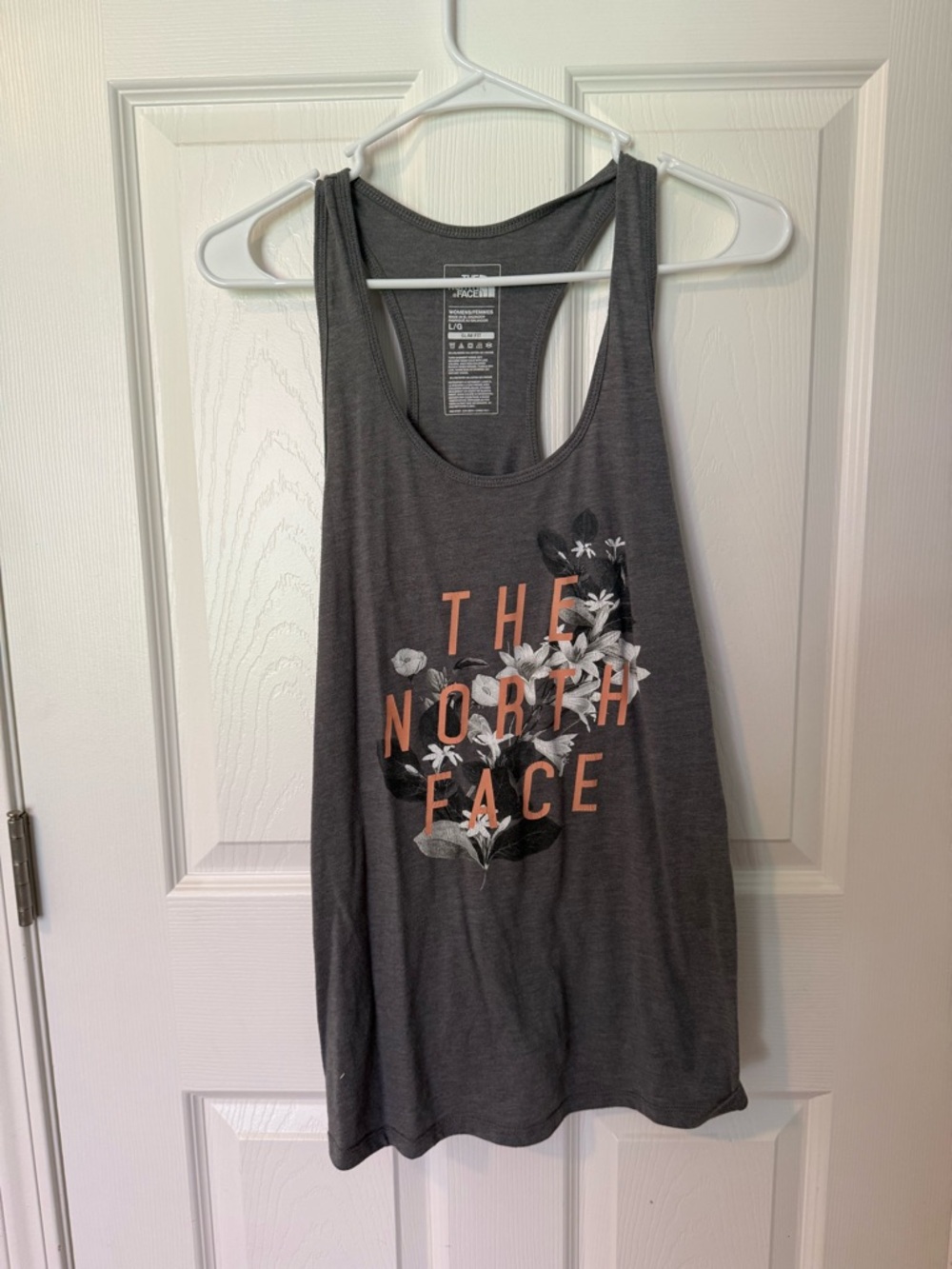 The North Face Charcoal Gray Racerback Tank with Peach Floral Logo